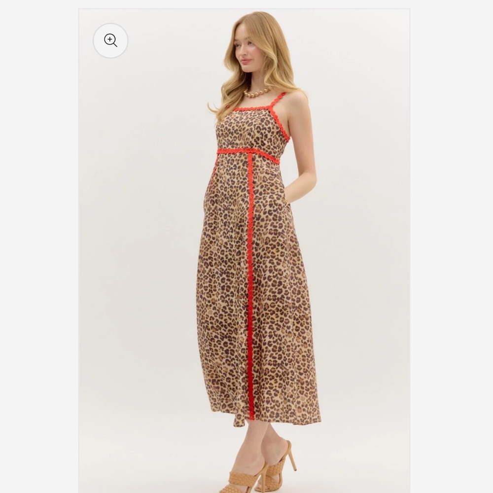Elegant Leopard Print Maxi Dress with Red Accents